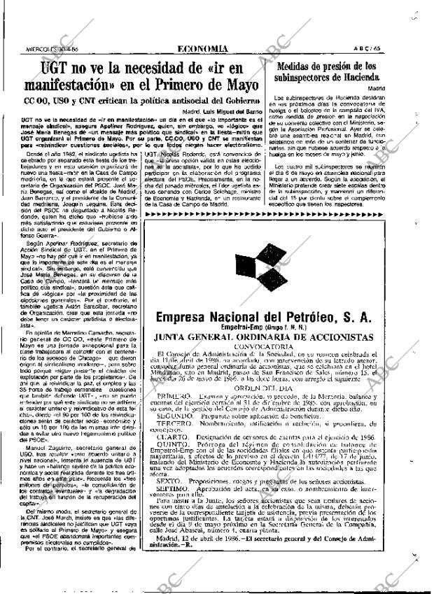 ABC MADRID 30-04-1986 página 65