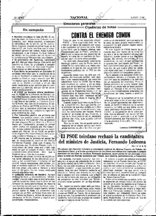 ABC MADRID 01-05-1986 página 22