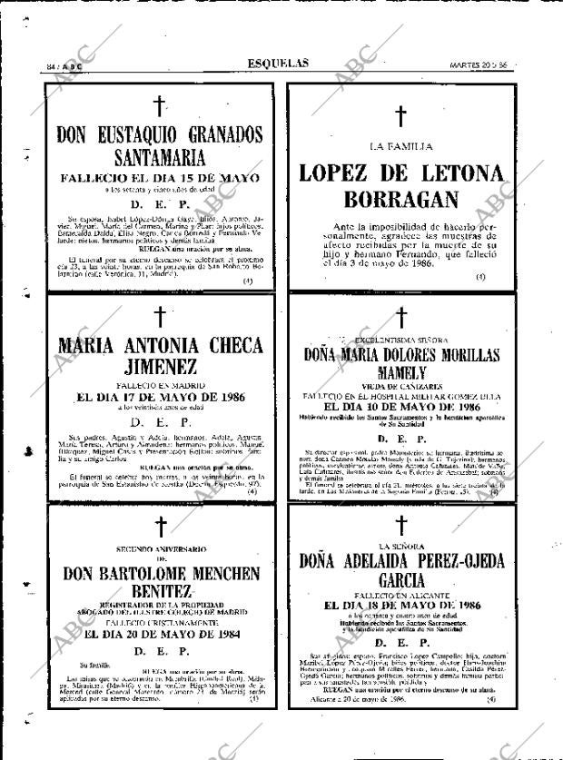 ABC MADRID 20-05-1986 página 84