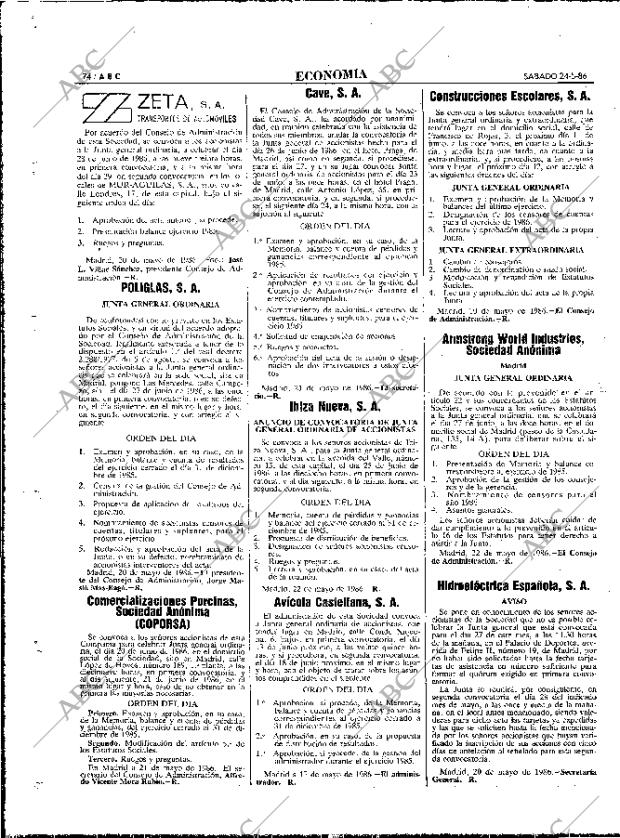 ABC MADRID 24-05-1986 página 74