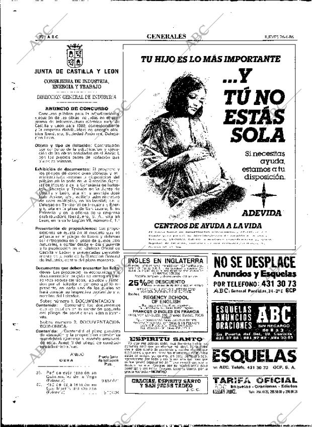 ABC MADRID 26-06-1986 página 92