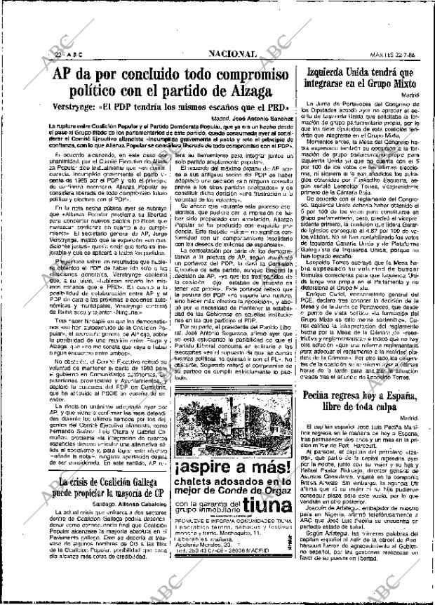 ABC MADRID 22-07-1986 página 22