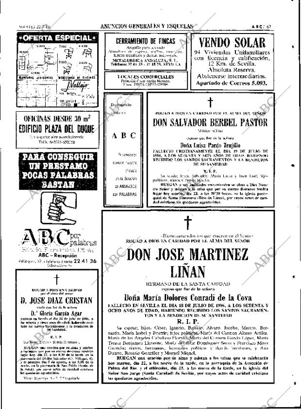 ABC SEVILLA 22-07-1986 página 67