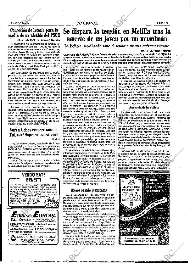 ABC MADRID 24-07-1986 página 21