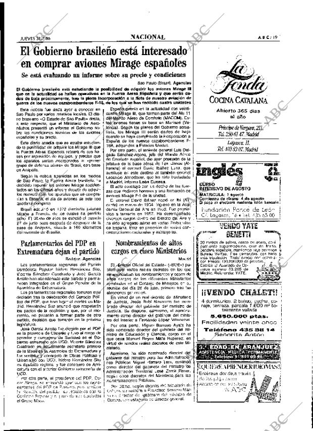 ABC MADRID 31-07-1986 página 19