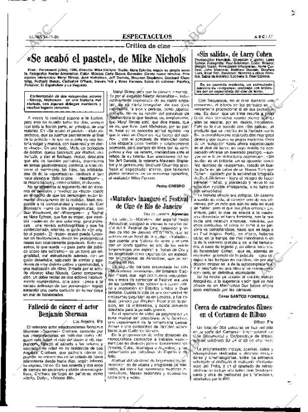 ABC MADRID 24-11-1986 página 77