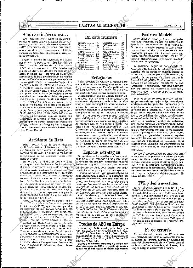 ABC MADRID 22-01-1987 página 14