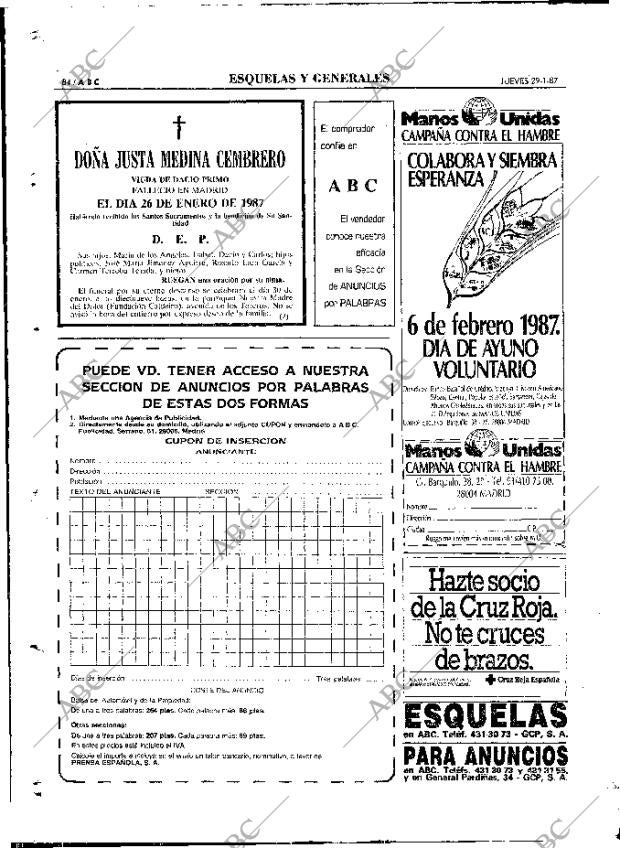 ABC MADRID 29-01-1987 página 84