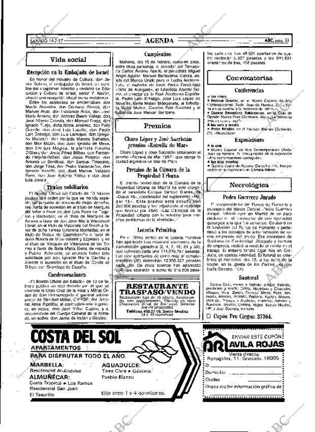 ABC MADRID 14-02-1987 página 33