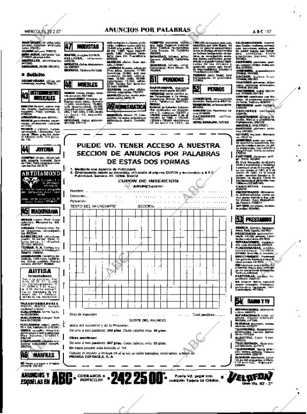 ABC MADRID 25-02-1987 página 97