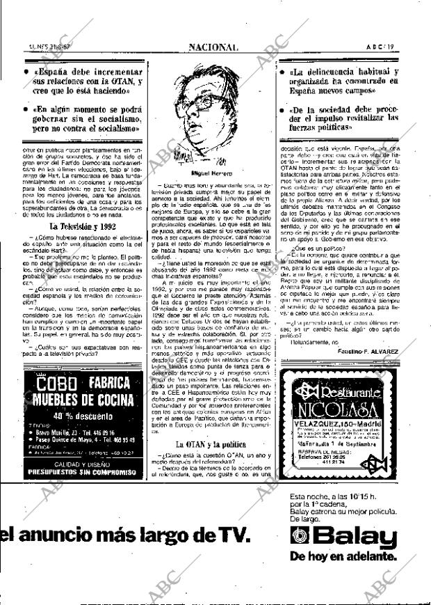 ABC MADRID 31-08-1987 página 19