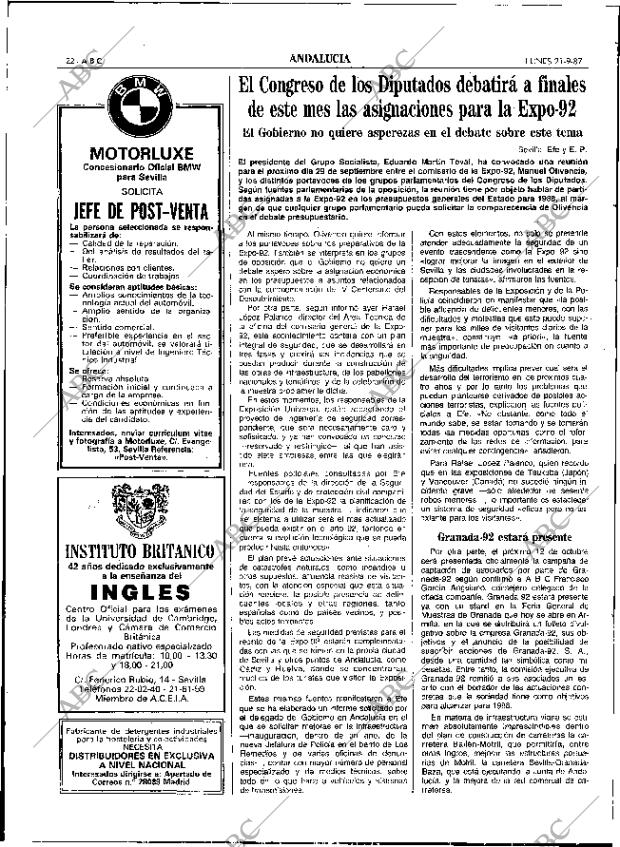 ABC SEVILLA 21-09-1987 página 22