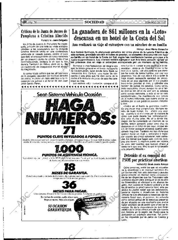 ABC MADRID 22-11-1987 página 74