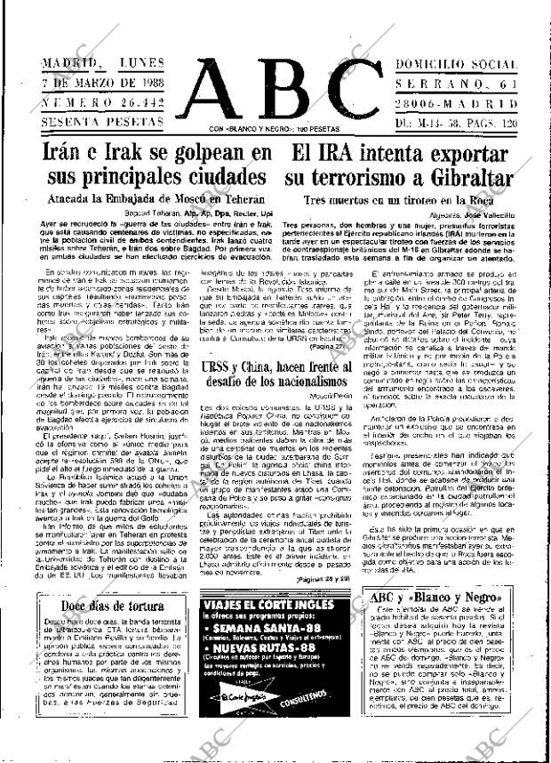 Periodico Abc Madrid 07 03 1988 Portada Archivo Abc