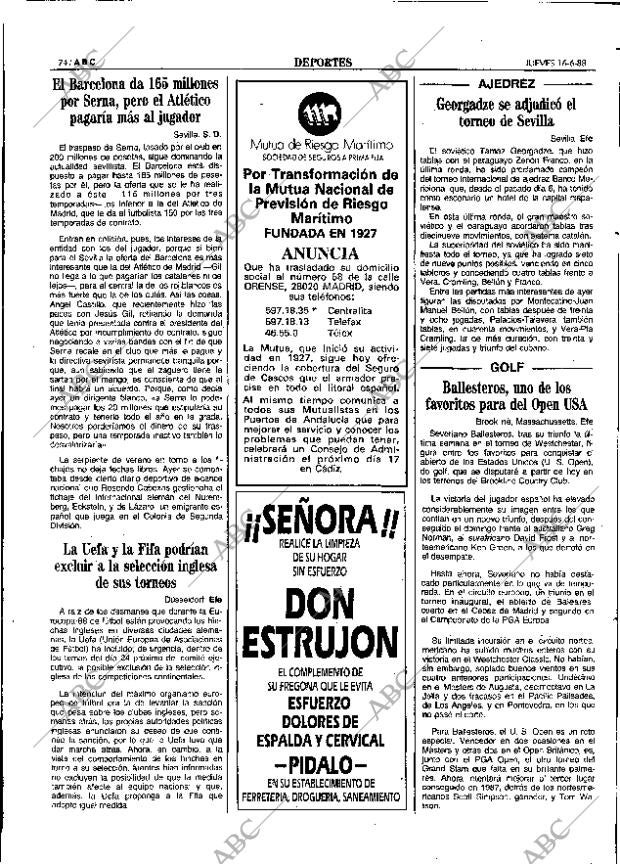 ABC SEVILLA 16-06-1988 página 74