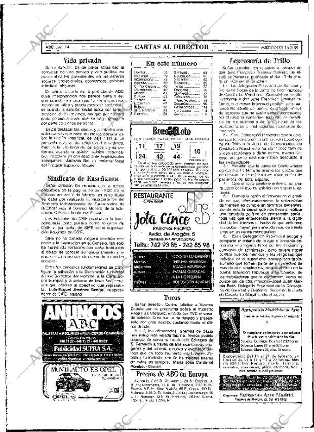 ABC MADRID 15-02-1989 página 14