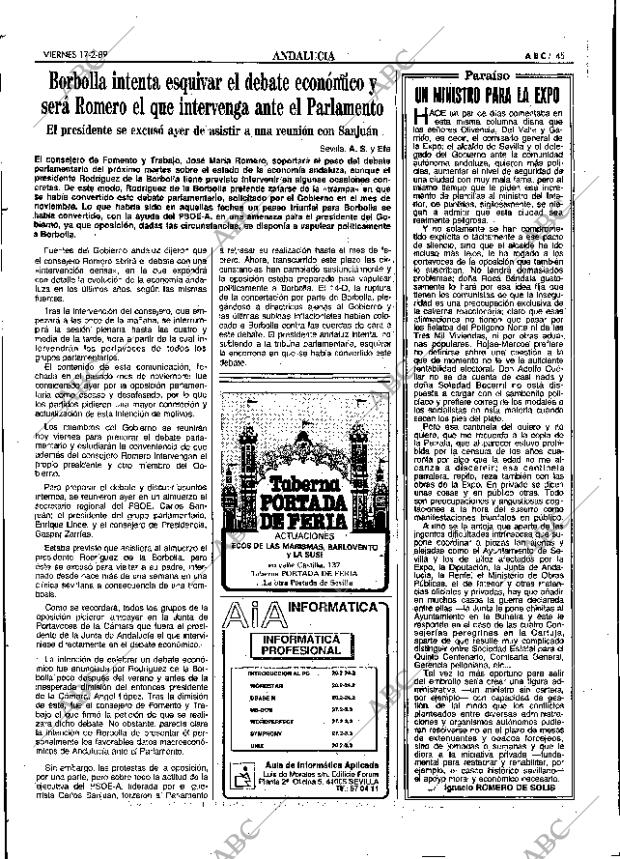 ABC SEVILLA 17-02-1989 página 45