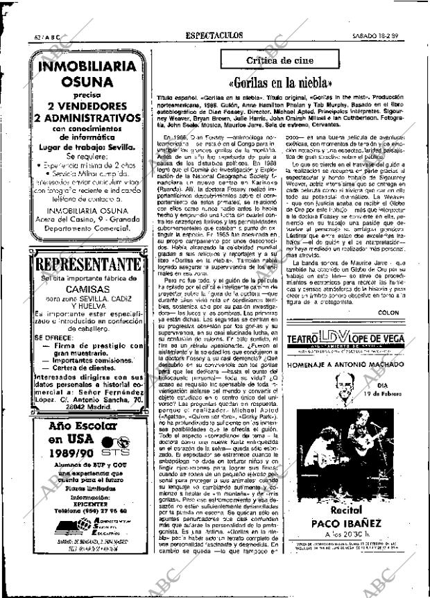 ABC SEVILLA 18-02-1989 página 74