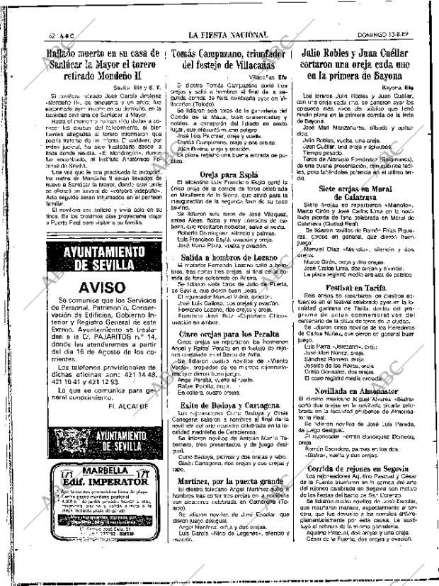 ABC SEVILLA 13-08-1989 página 62