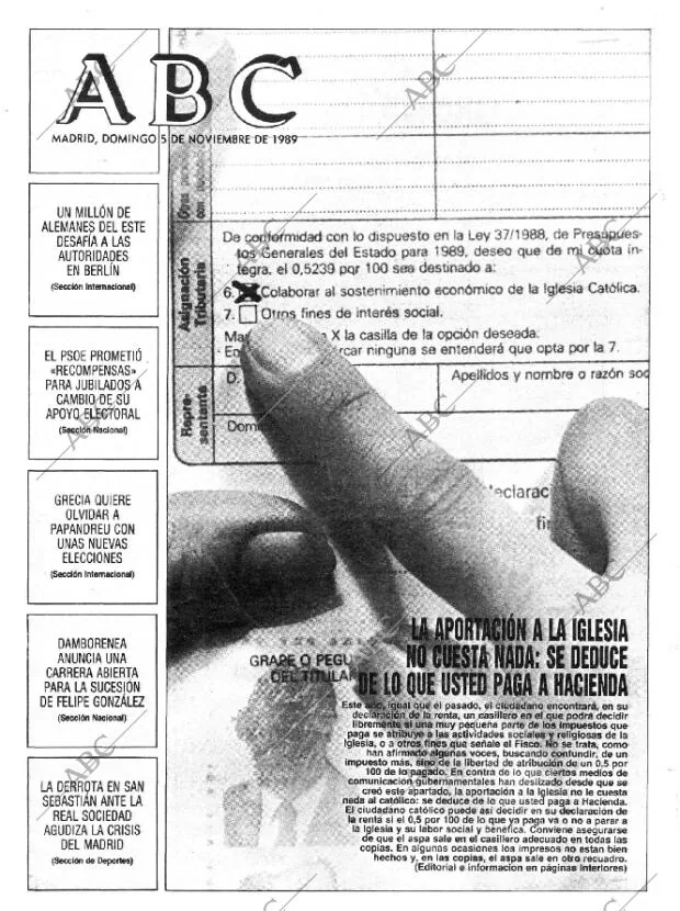 ABC MADRID 05-11-1989 página 1