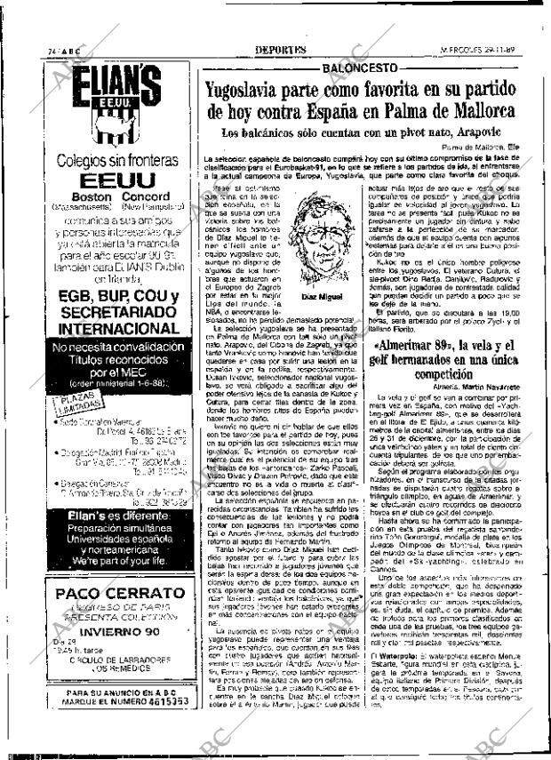 ABC SEVILLA 29-11-1989 página 74