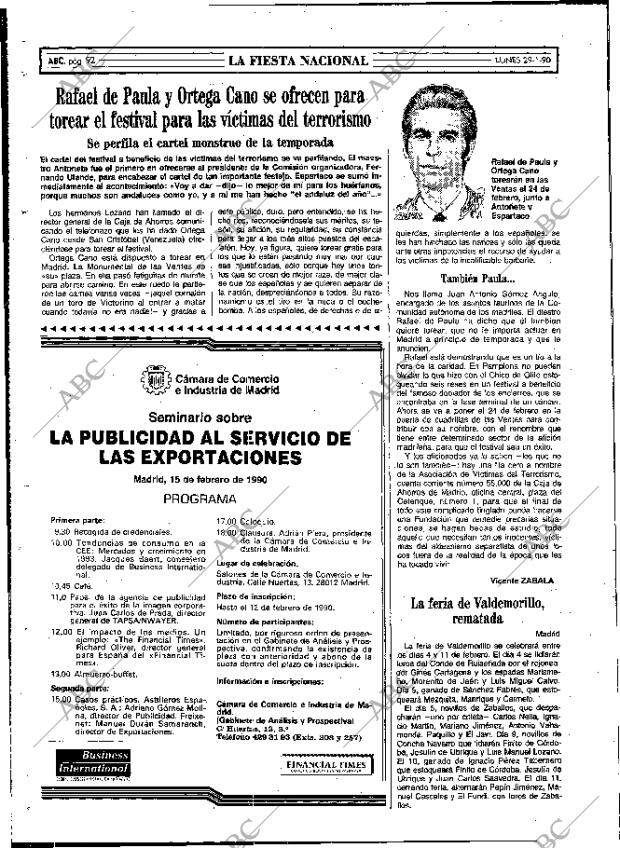 ABC MADRID 29-01-1990 página 92