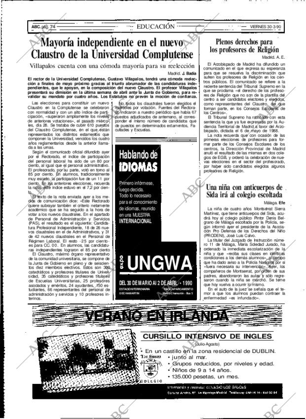 ABC MADRID 30-03-1990 página 74