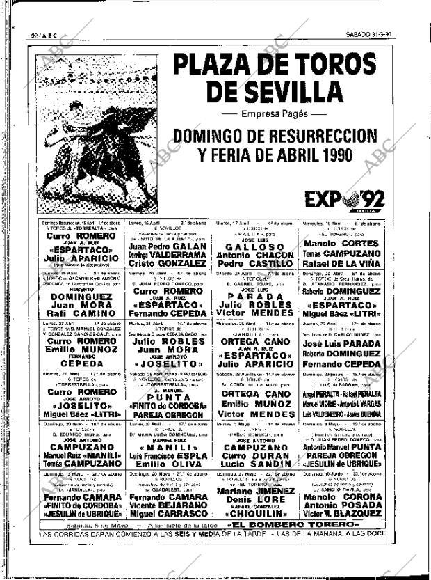 ABC SEVILLA 31-03-1990 página 92