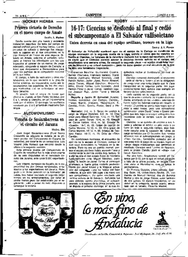 ABC SEVILLA 02-04-1990 página 74