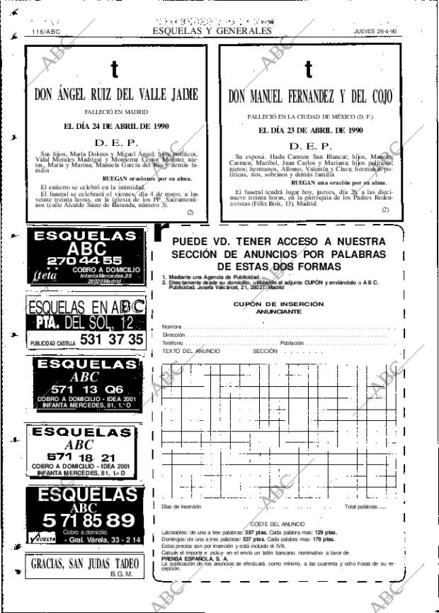 ABC MADRID 26-04-1990 página 116