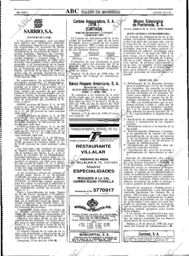 ABC MADRID 27-04-1990 página 68