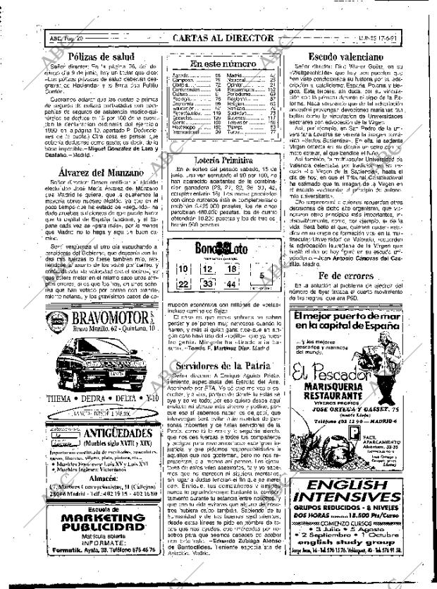 ABC MADRID 17-06-1991 página 20
