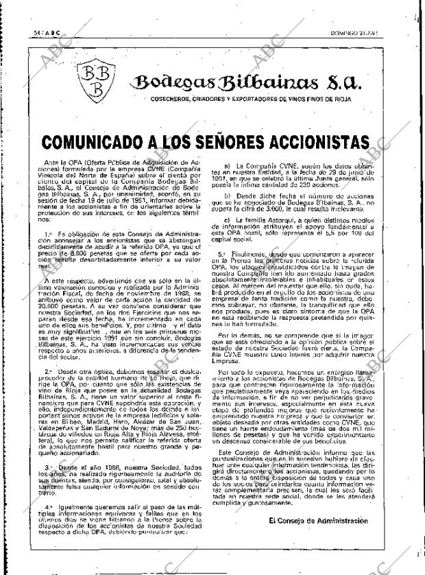 ABC MADRID 21-07-1991 página 54