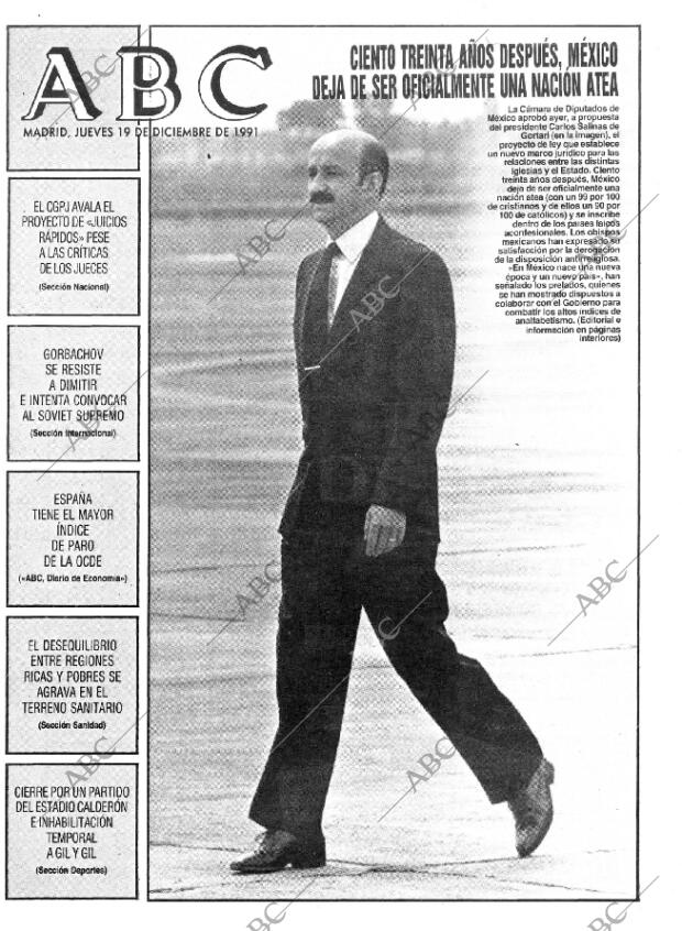 ABC MADRID 19-12-1991 página 1