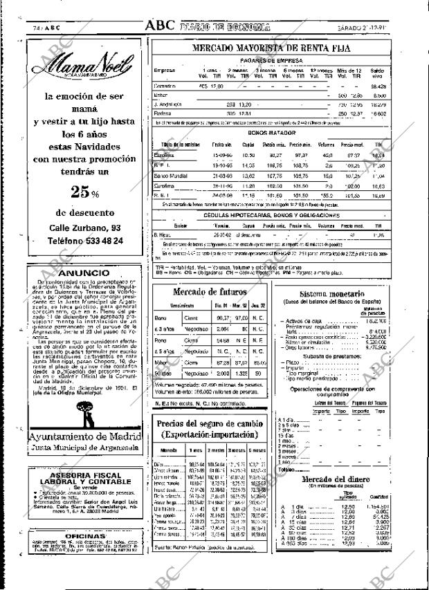 ABC MADRID 21-12-1991 página 74