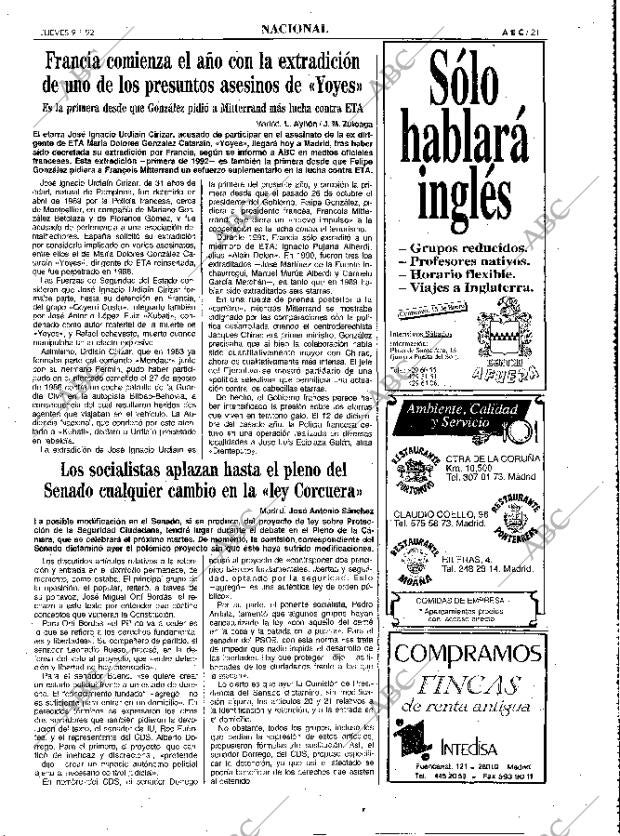 ABC MADRID 09-01-1992 página 21
