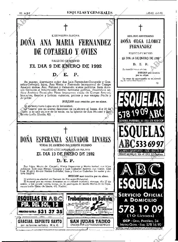 ABC MADRID 16-01-1992 página 92