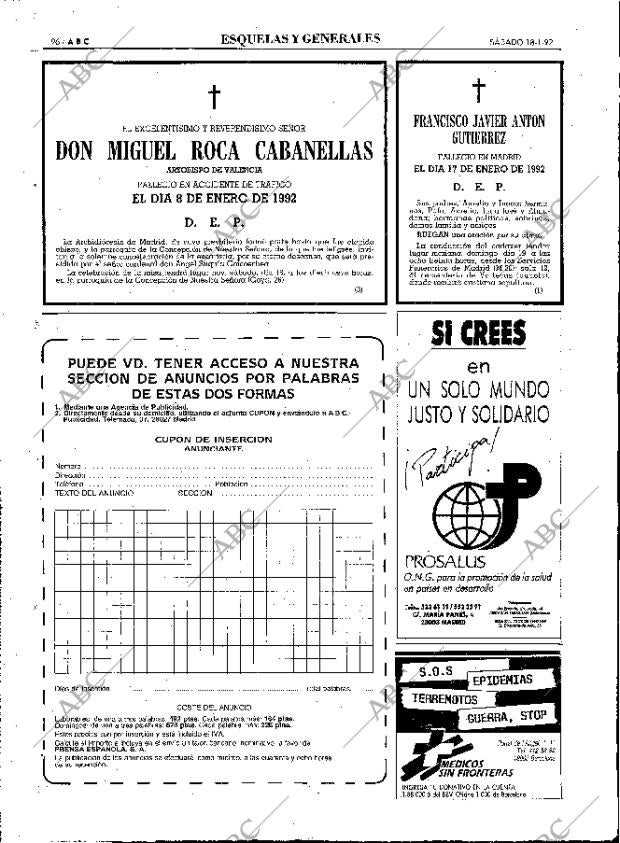 ABC MADRID 18-01-1992 página 96