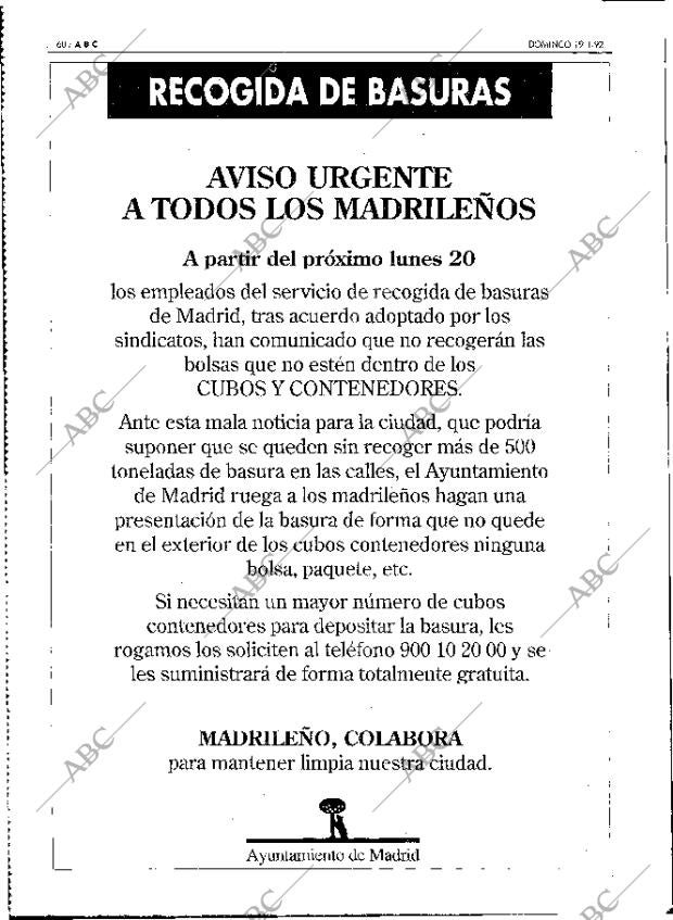 ABC MADRID 19-01-1992 página 60