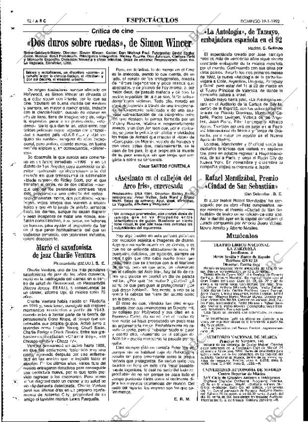 ABC MADRID 19-01-1992 página 92