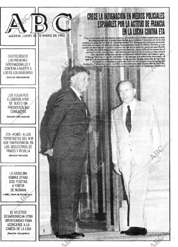 ABC MADRID 20-01-1992 página 1