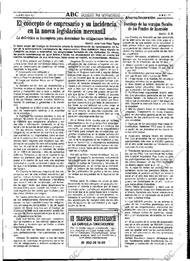 ABC MADRID 20-01-1992 página 71