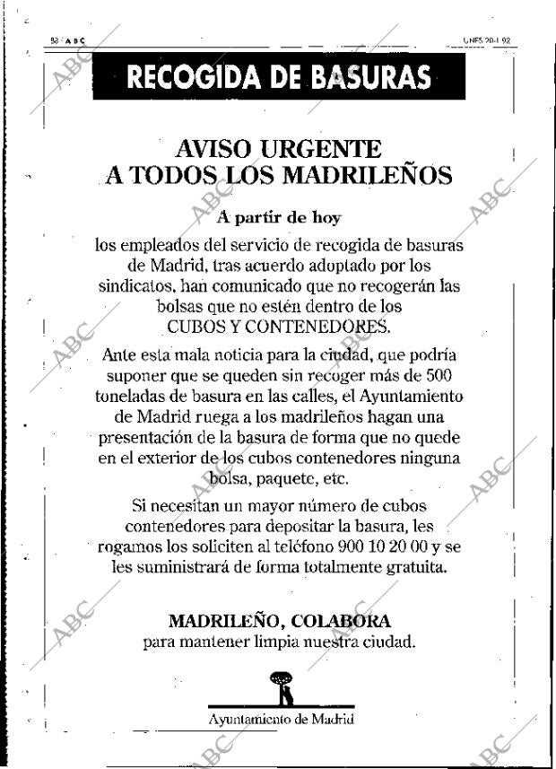 ABC MADRID 20-01-1992 página 88
