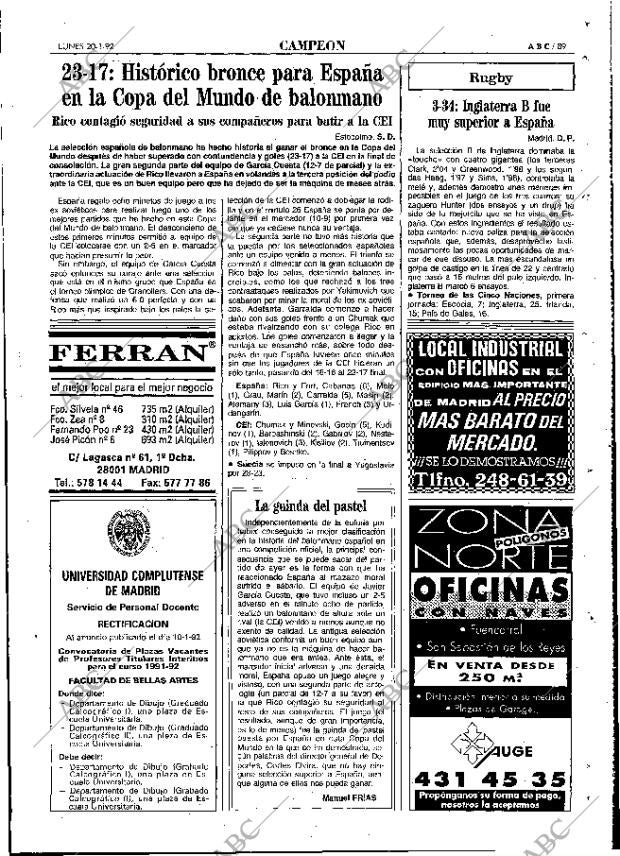 ABC MADRID 20-01-1992 página 89