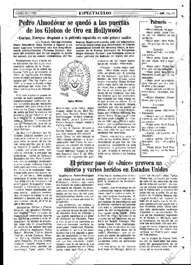 ABC MADRID 20-01-1992 página 93