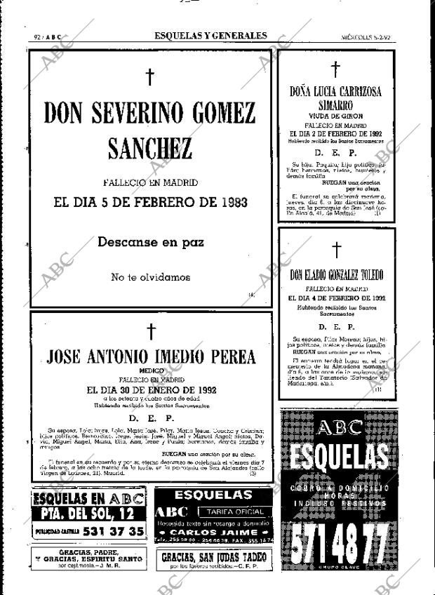 ABC MADRID 05-02-1992 página 92