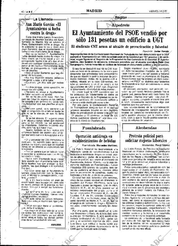 ABC MADRID 14-02-1992 página 42