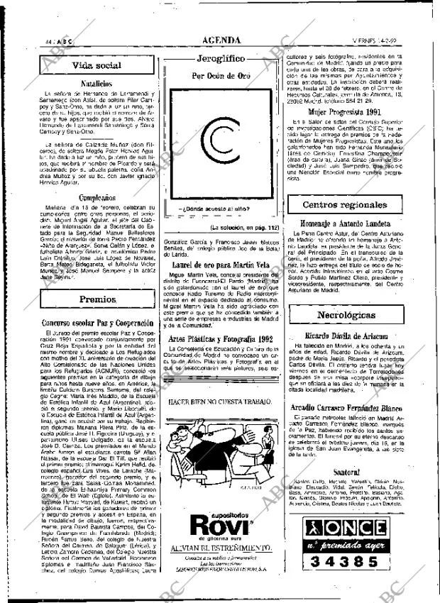ABC MADRID 14-02-1992 página 44