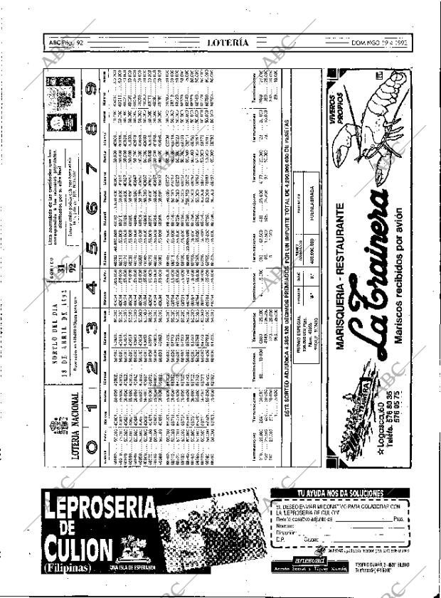 ABC MADRID 19-04-1992 página 92