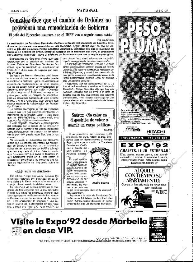 ABC MADRID 15-06-1992 página 27